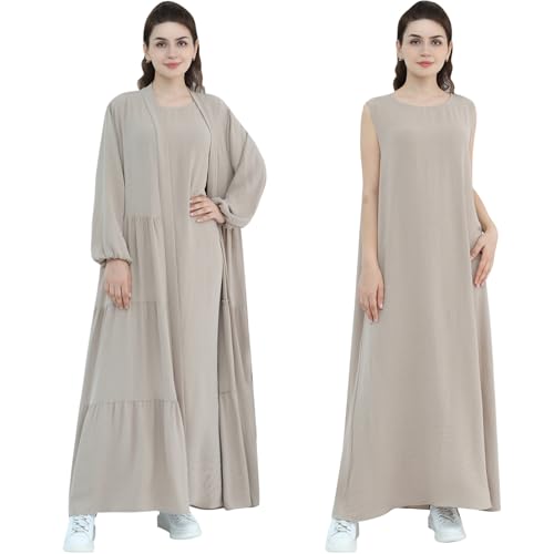 Women Muslim Abaya Dress 2PCS Soft Flowing Cardigan Dress Set Islamic Dubai Modest Kaftan Prayer Robe - color: Taro, size: Small