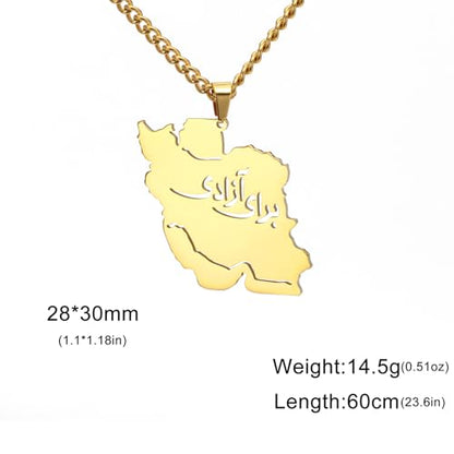 LIKGREAT Iran Map Necklace with Persian Calligraphy Stainless Steel Iranian Cultural Farsi Script Pendant Necklace Patriotic Peace Jewelry - color: 2-gold