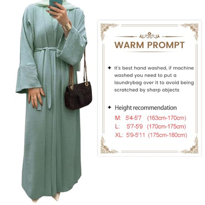 2PCS Women's Muslim Dresses Abaya Islamic Dubai Prayer Dress Robe Long Cardigan Maxi Dress - color: Light Green, size: Medium
