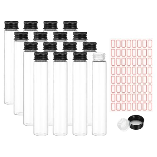 PATIKIL 30ml Test Tubes with Caps, 24Pcs 22x120mm Glass Clear Flat Bottom Test Tube Containers with Plastic Cap for Bead Party Candy Bath Salt Storage Scientific Experiment Plant(Black) - color: Black, size: 22x120mm