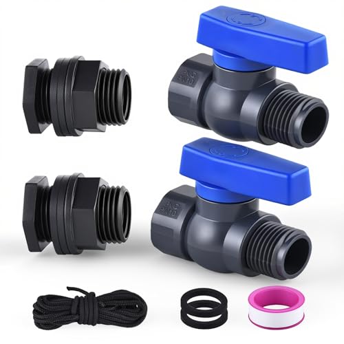 2 Pack 3/4 Inch Rain Barrel Spigot Kit, PVC Garden Hose Shut Off Valve with Bulkhead Fitting, Rain Barrel Diverter Kit for Water Tanks, Aquariums, Garden Barrel