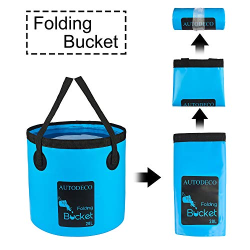 Collapsible Bucket 5 Gallon Container Folding Water Bucket Portable Wash Basin 20L - color: Blue