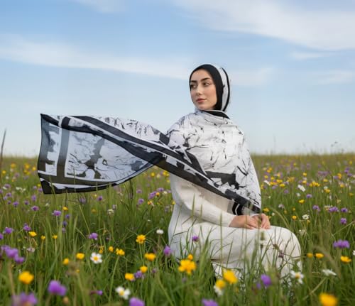 Hijab Modest and Elegant | Beautifully Designed Printed Chiffon Patterns | Muslim Women Head Scarf and Veil - color: White B