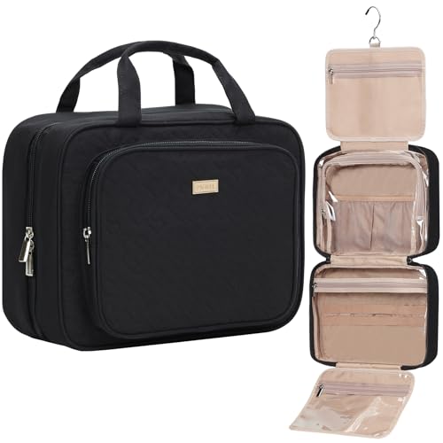 NISHEL Travel Toiletry Bag for Women Hanging Organizer Makeup Case Pockets - color: Black, size: Large
