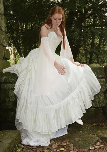 DAZCOS Victorian Long Tulle Sleeves for Women Chiffon Detachable Gloves for Wedding Dress Halloween Party Pageant - color: White-01