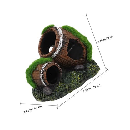 Aquarium Barrel Hideout Resin Fish Tank Decor Ornament Double Broken Barrel Landscaping Cave for Betta and Reptile Tanks Small Size