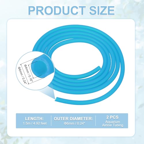 Aquarium Airline Tubing, 5/32"(4mm) ID x 1/4"(6mm) OD 4.9ft PVC Flexible Tube, (2Pcs, Blue), Intended for Fish Tank Air Pump/Aquarium/Garden/Terrarium Pond - color: Blue