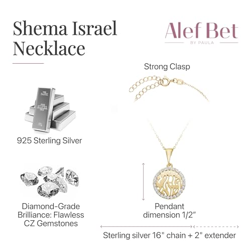 Shema Israel Necklace Sterling Silver CZ Hebrew Prayer Jewish Women Gift - color: gold
