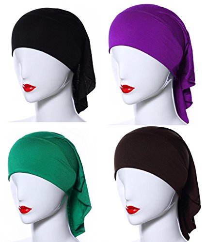4 X Womens Muslim Mini Inner Hijab Caps Underscarf - color: B+purple+green+coffee