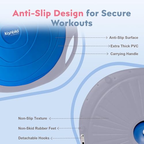 kisnbld Half Balance Ball Trainer, Inflatable 19/23 Inch Half Exercise Ball with Resistance Bands and Pilates Ball, Non-Slip 660lbs Capacity Yoga Ball for Home Gym Full Body Workouts - color: Blue
