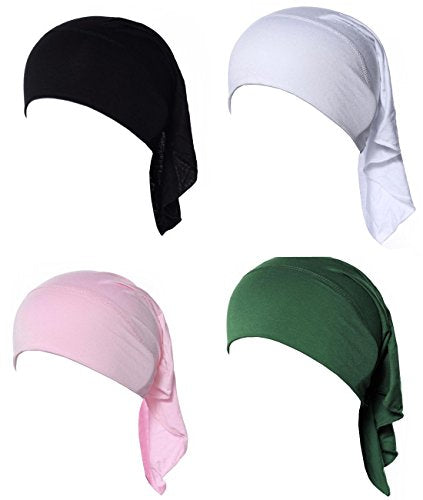 4 X Womens Muslim Mini Inner Hijab Caps Underscarf - color: W+b+pink+armygreen