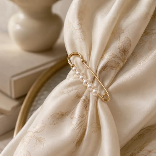 8Pcs Large Faux Pearl Safety Pin Brooch Gold 7.5cm(2.95'')