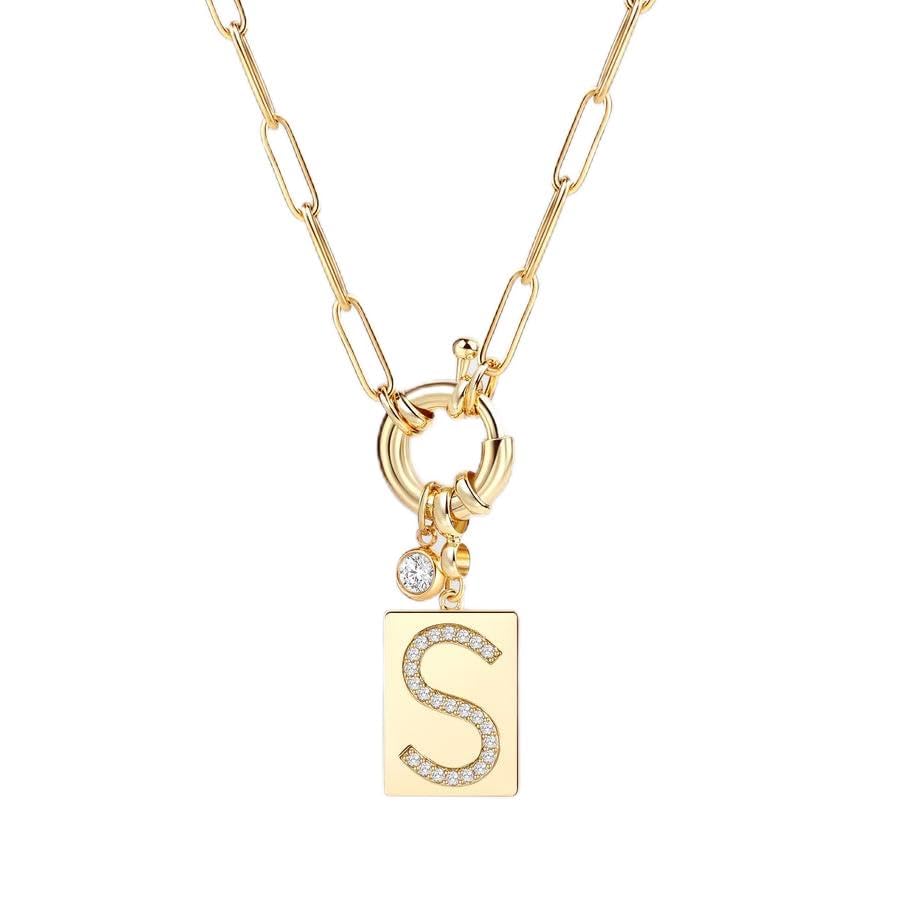 Mint & Lily Gold Initial Necklace for Women – 18K Gold Plated 24” Paperclip Chain with Sparkling Letter Pendant - style: Letter: S