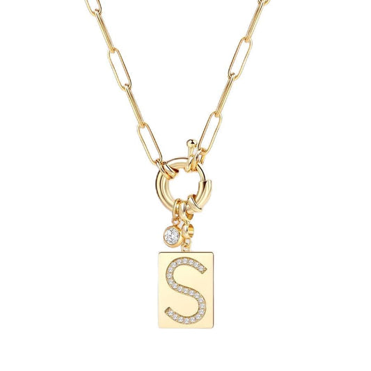 Mint & Lily Gold Initial Necklace for Women – 18K Gold Plated 24” Paperclip Chain with Sparkling Letter Pendant - style: Letter: S