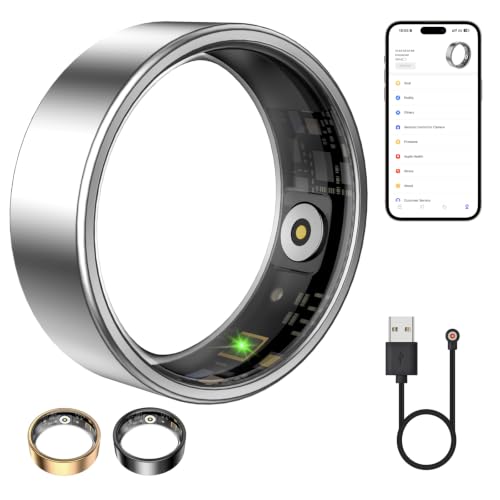 Smart Ring for Women & Men, Fitness Tracker with Heart Rate, Sleep Monitoring, Long-Lasting Battery, No Subscription Fee, IP68 Waterproof Sleep Ring (Silver, 6) - color: Silver, size: 6