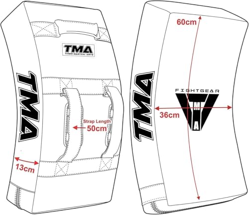 TMA Kick Shield Muay Thai Kickboxing, Heavy Curved Kicking Striking Body Pad, Target MMA Boxing Training, Kickboxing Body Shield, 3 Padded Handles, Karate Kicking Pads, Sparring Sheild - color: Black/Red