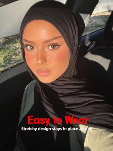 Hijab Scarf for Women Soft Muslim Hijabs Head Wrap Scarves Fashion Long Hair Shawls Stretchy Muslin Headscarf - color: Black Hijab Scarf for Women