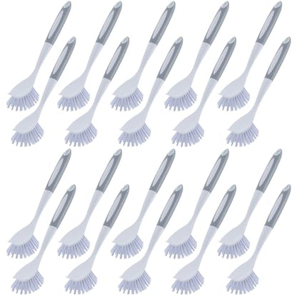 Hsei 20 Pcs Gray Kitchen Scrub Dish Brush Bulk with 11 Inch Handle Cleaning Dish Scrubber with Stiff Bristles Washing Scrub Brushes for Housekeeping for Pots and Pans, Kitchen Sink - color: Gray and White
