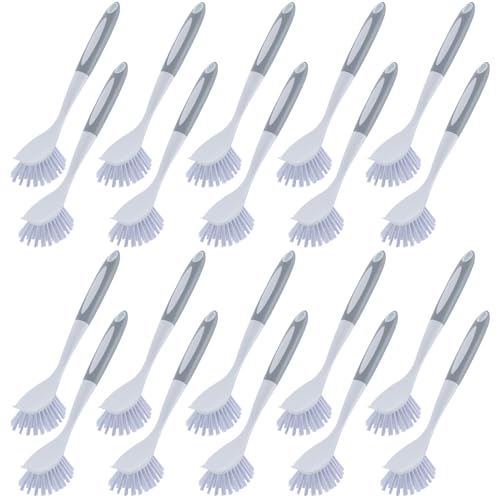 Hsei 20 Pcs Gray Kitchen Scrub Dish Brush Bulk with 11 Inch Handle Cleaning Dish Scrubber with Stiff Bristles Washing Scrub Brushes for Housekeeping for Pots and Pans, Kitchen Sink - color: Gray and White