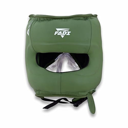A1 Boxing Sparring Headgear – Face Saver Head Guard with Nose Protection, Cowhide Leather Boxing Headgear for MMA, Muay Thai & Kickboxing Training - color: Green, size: Small-Medium