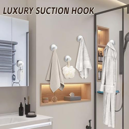 Suction Cup Hooks for Shower,Stainless Steel Towel Hooks No Drill | Vacuum-Lock Mount, Removable and Reusable for Glass, Tile, Metal and Smooth Non-Porous Surfaces(2 Pack, White) - color: White