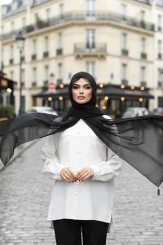 Instant Chiffon Hijab, Ready to wear hijab, modal wrap, Abaya, modern Instant Scarf, Soft breathable scarf - color: Black S1