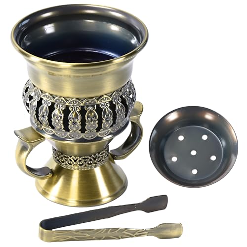 Bakhoor Burner, Charcoal Incense Burner, Frankincense Resin Burner, Incense Charcoal Discs, Bukhoor Kit with Mtal Handle/Tongs, for Yoga, Spa Aromatherapy Office Home Decor - color: Bronze-01