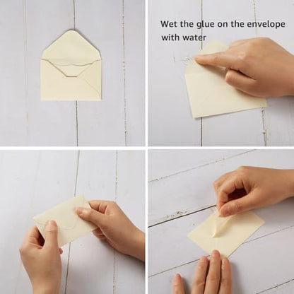 100 Pack Mini Envelopes with Blank Note Cards, Cream Color | 4 x 2.7 Inches, Self-Adhesive, Small Business Card Size - color: Cream
