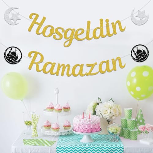 Hosgeldin Ramazan Banner - Ramadan Mubarak Banner - Ramadan Party Decorations Gold - size: Hosgeldin Ramazan
