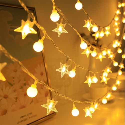 10Ft 20 LED Star String Lights, Crystal Star Fairy Lights for Indoor Outdoor Bedroom, Wedding, Patio, Garden, Holiday and Party Decoration - color: Warm colors, size: 3M