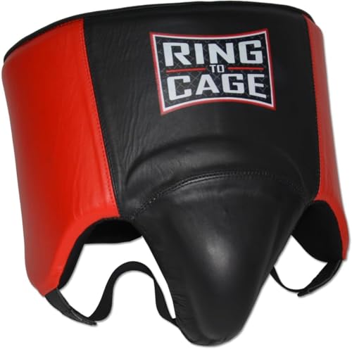 No Foul Boxing Groin Protector Leather - size: Medium, style: Red/Black