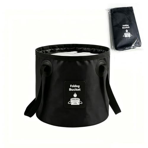 Collapsible Bucket with Handle, Lightweight Folding Water Container, Portable Collapsible Bucket for Fishing, Camping, Hiking, Backpacking, Outdoor Survival, Car Washing Black 12L - size: 12L