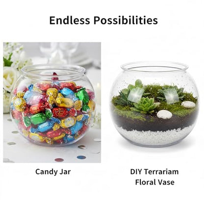 1 Gallon Plastic Fish Bowl, Shatterproof Clear Round Goldfish Betta Tank, Small Bubble Bowl Vase for Centerpiece, Candy Jar, Carnival Game & Party Drink Container - size: 19.5X19.5X18CM