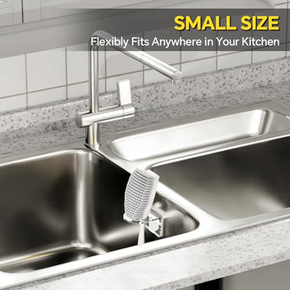 NiHome Sink Brush Holder Clear Acrylic 2 Pack, Adhesive Kitchen Organizer | Durable Design Mounts in Seconds—Fits Scrub & Dish Brushes. Sleek Clear Caddy for Any Sink Type. No Drilling Needed.