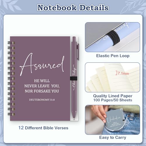 36 Pcs Christian Bulk Gifts for Women: 12 Bible Verse Spiral Notebooks with 12 Scripture Pens & 12 Magnetic Bookmarks, Boho Prayer Journal Father's Day Gifts for Church Members, Bible Study Groups - color: Boho Color