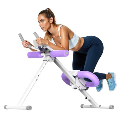 OWLSKY Ab Machine, Adjustable Ab Trainer Machine for Abs Workout at Home Gym, Foldable, Knee Protection, LCD Monitor, Device Holder, 400 LBS,Abdominal Trainer for Stomach Workout - style: Purple
