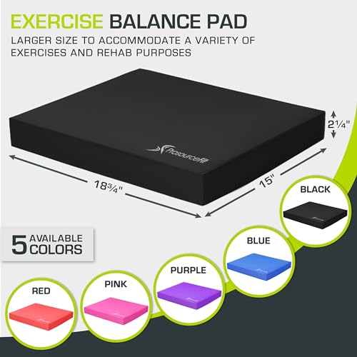 ProsourceFit Exercise Balance Pad, Non-Slip Cushioned Foam Mat & Knee Pad for Fitness and Stability Training, Yoga, Physical Therapy - color: Black, size: XL - (18.75" x 15")
