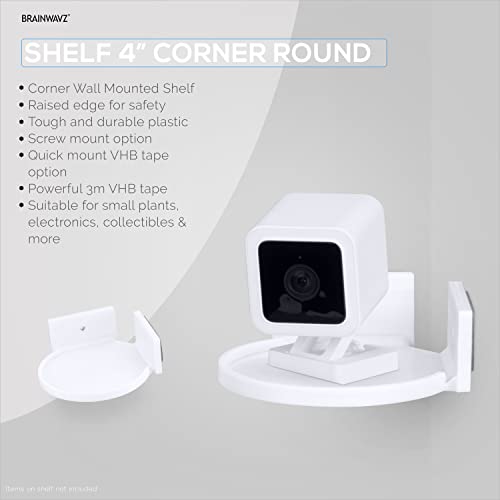 BRAINWAVZ 4” Small Floating Shelf, Adhesive & Screw in, for Bluetooth Speakers, Cameras, Plants, Toys, Books & More, Easy to Install Shelves Wall Mount (White) - color: 4" Round