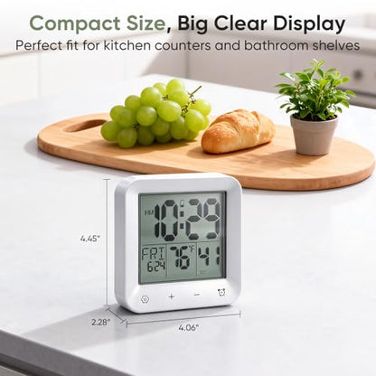 Bathroom Clock Waterproof Shower Timer, Digital Wall Clock with Countdown, Touch Screen, LCD Display, Temperature, Suction Cup/Hanging Hole/Stand, Spa Sauna I White - color: White