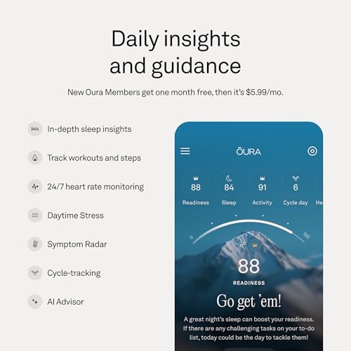 OURA Ring 5 Smart Ring - Brushed Silver - Size 7 - Fitness & Sleep Tracker - color: Brushed Silver, size: 7, style: Ring
