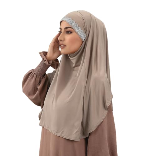 OhMill Instant Hijab Ready to Wear Jersey Hijab Scarf for Women Khimar Hijabs One Piece Hijabs Muslim Instant Turbans - color: Khaki