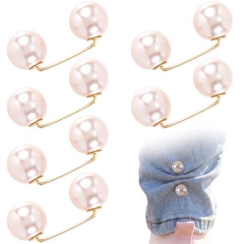 Pearl Brooches for Women, Faux Pearl Shawl Pins Sweater Clip, Decorative Safety Pins Pant Hem Clips Length Adjuster - color: style1,champagne,8pcs