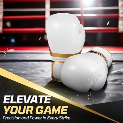 Flexzion Boxing Sparring Training Gloves Pro Muay Thai Kickboxing Heavy Bag Punching Mitts Wrist Wrap Full Contact Combat Sport Protective Hand Gear Martial Art Supply for Women & Teens, 10Oz - color: White