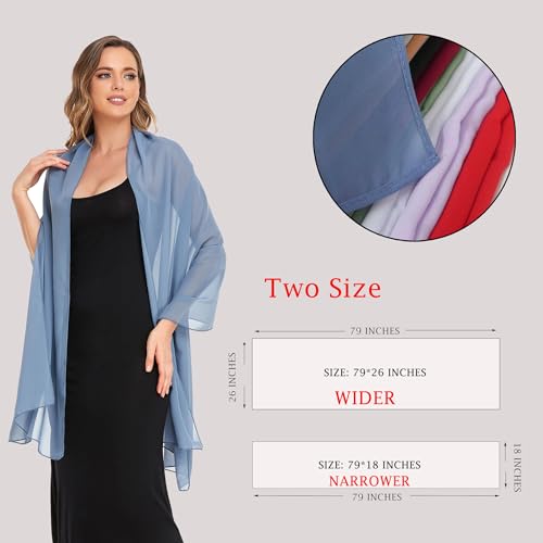 Shawls and Wraps for Evening Dresses Sheer Chiffon Women Elegant Soft Silky Wraps Wedding Bridal Scarf - color: Dusty Blue, size: 79*26‘’