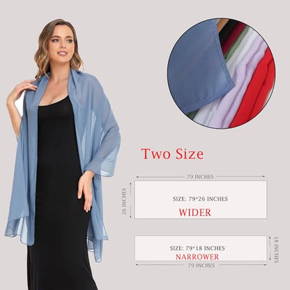 Shawls and Wraps for Evening Dresses Sheer Chiffon Women Elegant Soft Silky Wraps Wedding Bridal Scarf - color: Dusty Blue, size: 79*26‘’