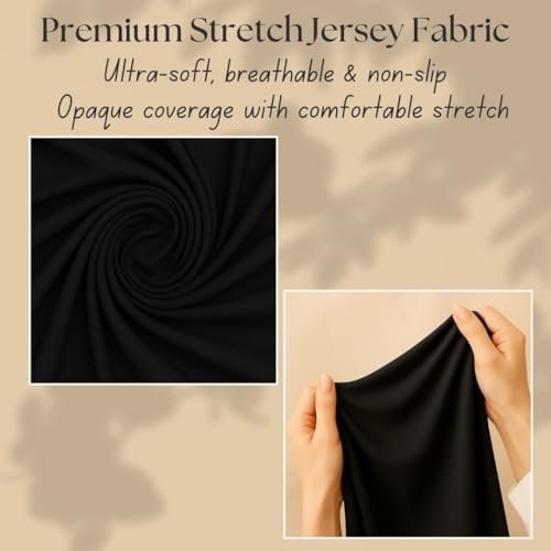 Instant Jersey Hijab for Women – Pre-Sewn Slip-On One-Piece, Soft Stretch, Opaque & Breathable - color: Black