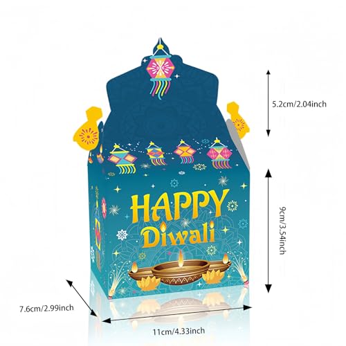 YVAINE 12 PCS Happy Diwali Treat Candy Boxes Mandala Decoration Favors Gift Boxes Festival of Lights Diwali Diya Goodie Boxes for Indian Deepavali Party Supplies
