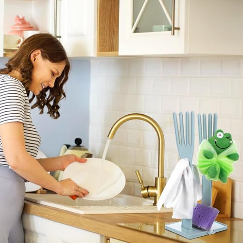 Kitchen Gloves Holder Mitten Dryer Reusable Rubber Glove Clothes Drying Rack Plastic Washing Sink Holder Stand Towel Hanger for Dish Gloves Rags Sponge Food Bag Organizer Blue