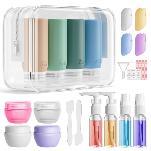 Muslish 21 Pack Travel Bottles for Toiletries, Leak-Proof TSA Compliant Silicone Travel Size Containers for Shampoo and Conditioner, BPA Free with Toiletry Bag (Green) - color: Green