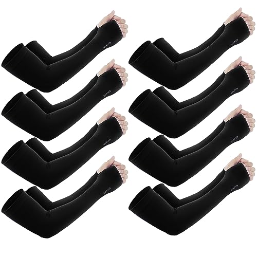 GOUNOD Sun Protection Cooling Arm Sleeves with Thumb Holes - Gardening Outdoors Sports Workouts Sunscreen Arm Sleeves - color: Thumb Hole 8 Pairs Black